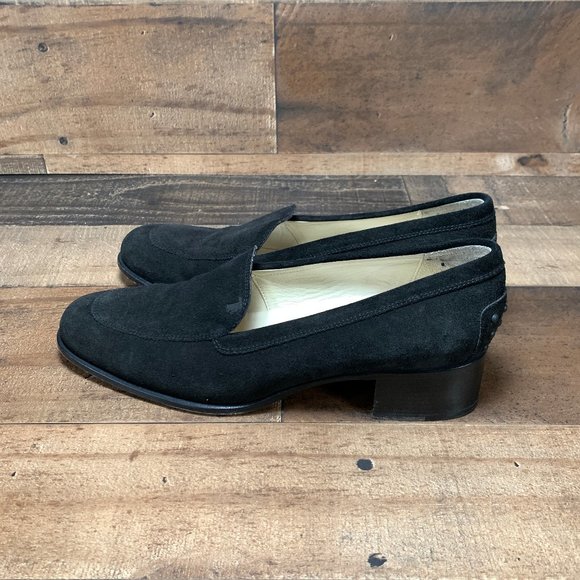 Tod's Black Suede Block Heel Loafers - Picture 3 of 7